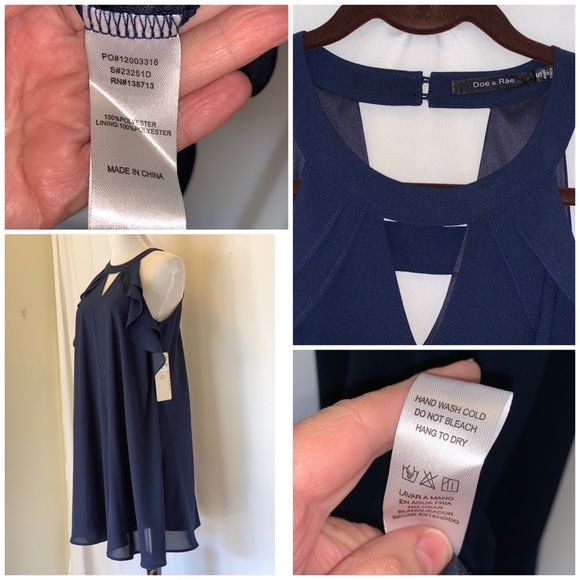 Doe & Rae NWT Sample Navy Mini Dress Ruffles - Picture 2 of 7